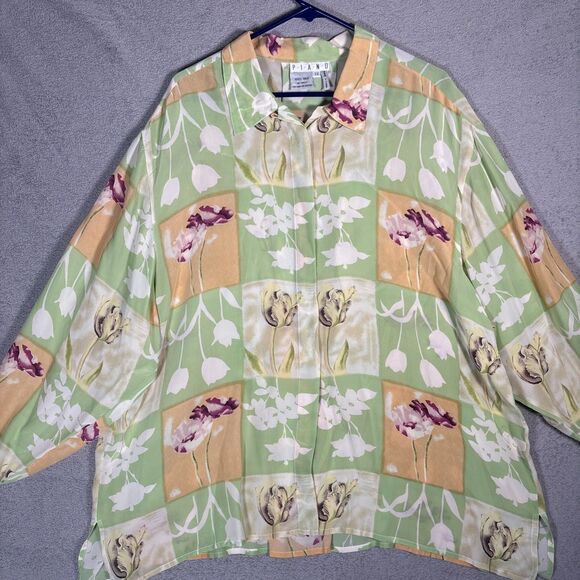 Piano Tops - Vintage Piano Women 3x 100% Silk Blouse Retro Inspired CottageCore Whimsy Pastel